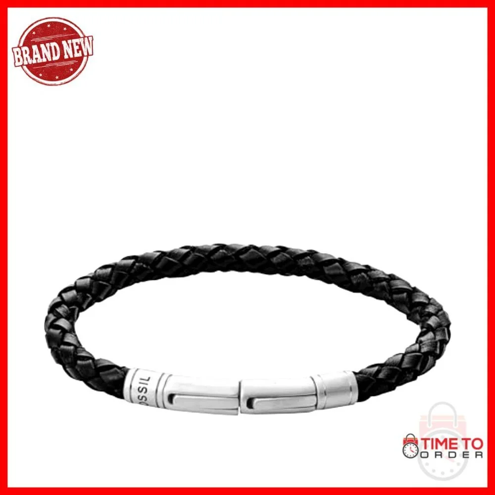 Men's Stainless Steel Leather Bracelet Adjustable Clasp One Size